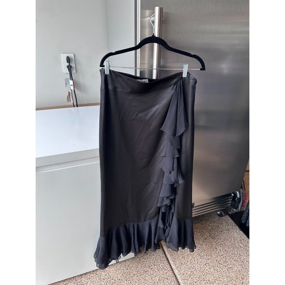 Black Rickie Freeman for Terri Jon black silk skirt with satin flounce